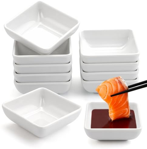 10 Stück Dip Schälchen 7,5x7,5x3 cm Sojasauce Schälchen, Quadratische Saucenschälchen Stapelbar, Dipschalen Set Kleine Schälchen Mini Schüssel für Soße, Dipping, Gewürzen, Früchten, Snack (Weiß)
