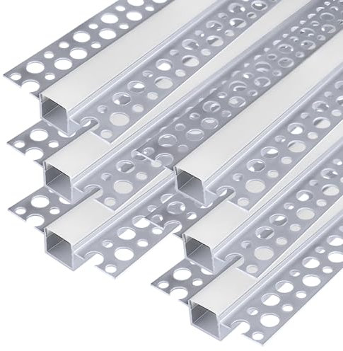 inShareplus Plaster-in LED Profile, 3.3ft/1m 6-Pack LED Aluminium Channel with Milky Diffuser, Trimless Recessed LED Strip Diffuser for Under Cabinet, Shelf, Wall, Table,Ceiling and Corner