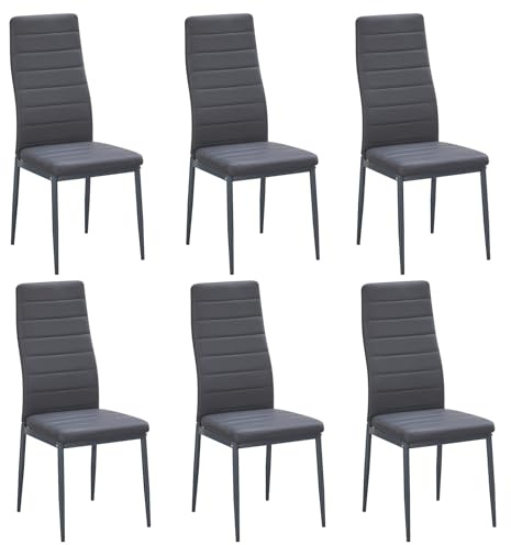 Stanew Juego de 6 sillas de Comedor, sillas de Comedor Modernas, Asientos Acolchados Gruesos con Patas de Metal y Almohadillas para los pies, Juego de Respaldo para sillas de Cocina (Gris)