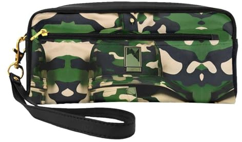 Bolsa de maquillaje para cosméticos, bolsa de maquillaje pequeña de piel con estampado digital de camuflaje verde militar para viajes, organizador de artículos de tocador con bolsa con cremallera