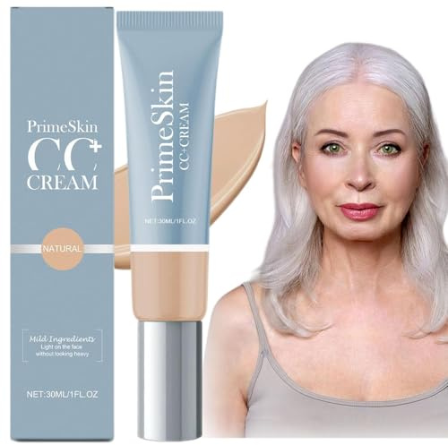 PrimeSkin Cc Cream for Older Women,Color Correcting Cream,Soft-Matte Full-Coverage Foundation,Lightweight Concealer,Self Adjusting for Mature Skin