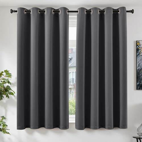 TOPICK Gardinen mit Ösen Wohnzimmer Vorhänge Blickdicht Blackout Curtains 175x140 cm 2er Set Verdunklungsvorhänge Fensterdekoration Übergardinen Schlafzimmer Ösenvorhänge Dunkelgrau