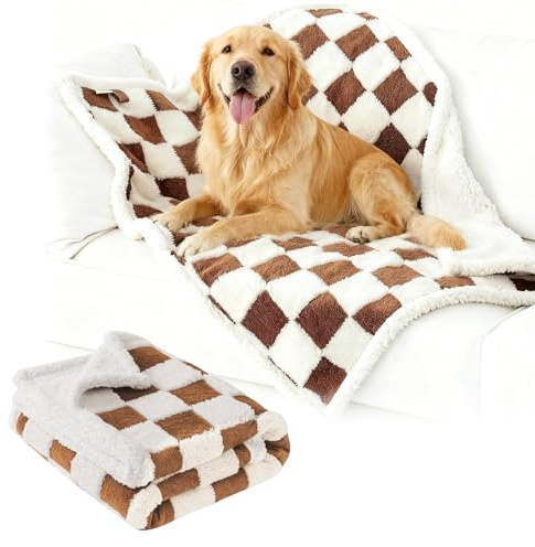 Manta impermeable para perros, impermeable, suave, lavable, manta para perros para viajes, manta para perros, 100 x 130 cm, reutilizable, para perros pequeños y medianos, color marrón blanco