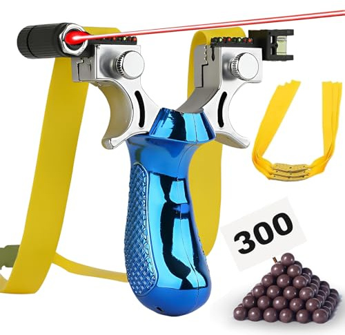 PZCC Professionnel Super Clip Slingshot avec Bande élastique, équipement de Sport en lot avec Caoutchouc de Rechange et Billes d'argile.(Résine Bleue)