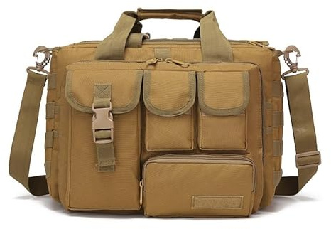 Taktisk portfölj, vikbar meschangväska motslitlig vattentät och repelent mot repor Militärväska för män med laptopfack meschangväska/axelväska(Khaki)