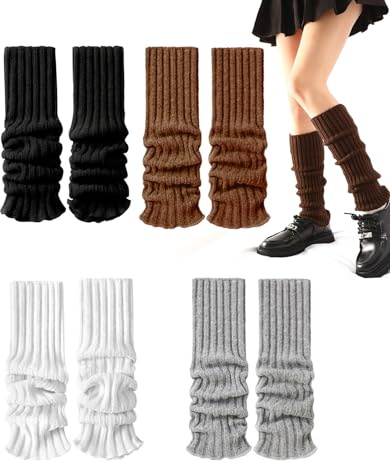 atnayo 4 Pairs Ribbed Knit Leg Warmers Kit, 80s Ladies Ribbed Knit Leg Warmer for Ladie Kids Ankle