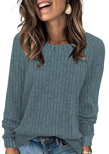 Cuptacc Pull Femme Manches Longues Col Rond Confort Et Chic Tee Shirt Basique Chemisier Oversized Color Block Grand Tunique Femme Gris Bleu L Grand