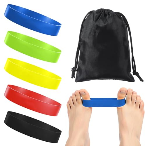 5pcs Toe Spacers for Bunion Corrector, Ymapinc Toe Resistance Bands, Big Yoga Toes Straightener, Athletes Hallux Valgus Corrector, Multicolor with Carry Bag for Women & Men