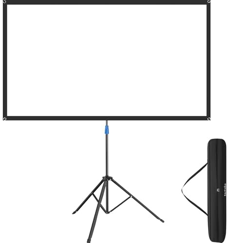 tectake® Projektionsduk med stativ, bärbar 16:9 beamerduk, höjdjusterbar, 4K & full HD kompatibel, 160° betraktningsvinkel, inkl. väska, för hemmabio & utomhusbruk - 133x75 cm
