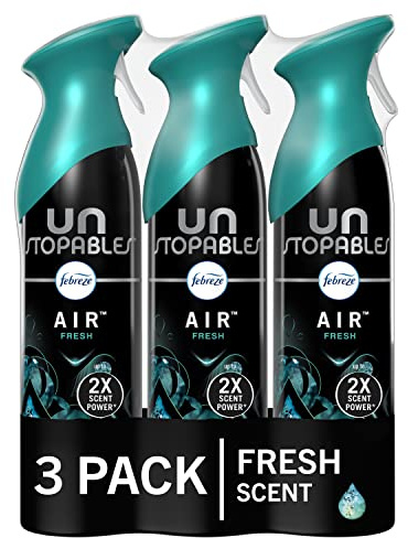 Febreze Air Mist Air Freshener Spray, Odor-Fighting Room Spray, Air Fresheners for Home and Bathroom and Kitchen, Aerosol Can, Unstopables Fresh Scent, Multicolor, 8.8oz (Pack of 3)