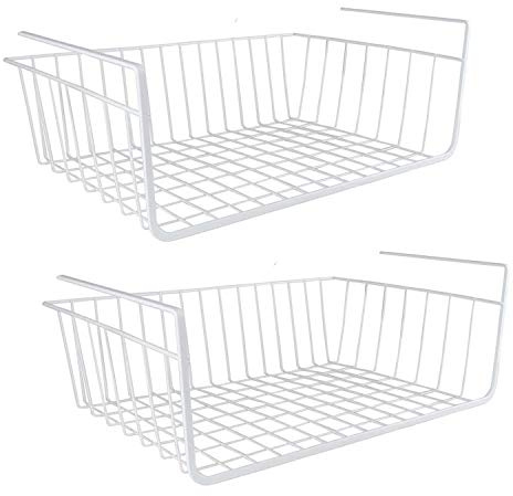 Taylor & Brown Under Shelf Storage Basket, 2-Pack Under Shelf Hanging Metal Wire Storage Basket Organizer for Kitchen, Office, Pantry, Bathroom, Cabinet (White)