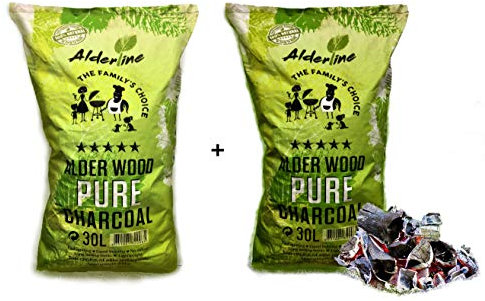 Alderline Lumpwood Charcoal BBQ - Smokeless & Flavor-Enhancing, Quick-Light, Sustainable, Grills & Cooking Styles - 5-20cm Pieces 30L Bag (Pack of 2) - Restaurant Grade Charcoal