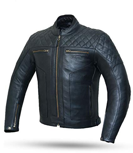 DEGEND Classic Man | Chaqueta Moto Hombre de Piel con Chaleco Polar Desmontable + Protectores Removibles| Homologada (EN 17092), Negro, L
