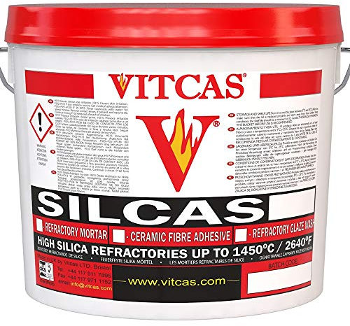 VITCAS 5kg Silcas M-White Refractory Mortar- Fire Cement- Patching and Repairing- White Color and Smooth- Excellent Adhesion- Heat Resistant- Setting and Jointing- 1425°C /2600°F