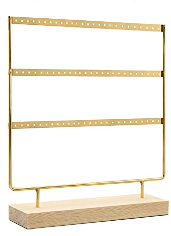 RUBY - Organisateur de Bijoux, Présentoir de Boucle D'oreille en Bois et Métal, Porte-boîte à Bijoux Vintage, Organisateur de Bijoux, Boucles D'oreilles Boîtes à Bijoux (D´or, 3 Étages, L)