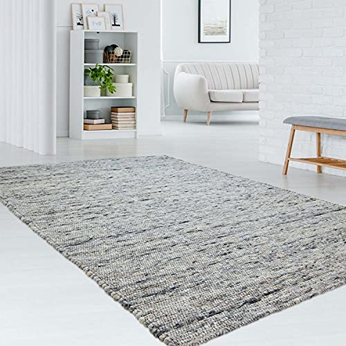 Taracarpet gewalkter exklusiver Hand-Web-Teppich handgewebter Teppich aus Wolle mit SCHWARZER Kette 250x340 cm Grau