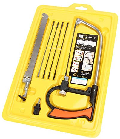 Scie à métaux universelle multifonction avec lames - Mini scie à métaux, scie à chantourner, scie à archet, carrelage, bois, acier - Pour couper du bois, du plastique et du métal - Avec poignée en