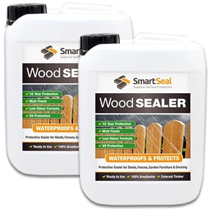 Smartseal Wood Sealer - Clear Waterproofing Treatment for External Timber - Protects Fences, Decking, Sheds & Garden Furniture - Easy Application by Brush, Roller or Sprayer (2 x 5 Litres)