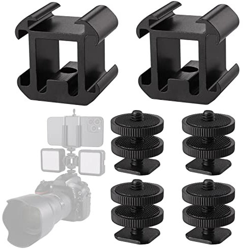 Zocipro 4Pcs Adaptador Zapata Flash, Adaptador de Montaje de Zapata de Cámara a 1/4 con 2 Adaptador de Tornillo de Trípode, Adaptador para Monitores y Micrófonos Flash