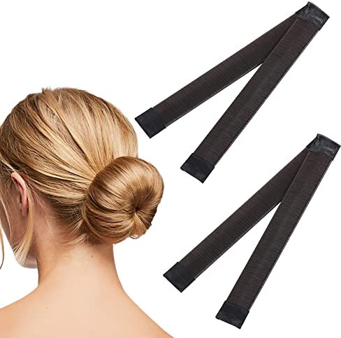 2 Pcs Magic Hair Bun Maker,Fast & Easy Donut Bun Maker, French Twist Hair Fold Wrap Snap Band for Girls Women (Dark Brown)