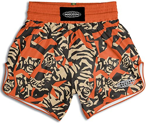WARRIORWRLD Muay Thai Shorts - HYPR FLX Muay Thai Shorts für Damen und Herren Atmungsaktive und leichte Shorts für Kampf, Tigerauge, Mittel