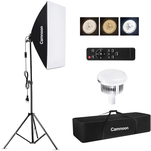 Softbox Set, Camnoon Kit Iluminacion Fotografia Estudio con 85W 2800K-5700K Bi-Color de Temperatura de Luz LED, 50x70cm Softbox, 2M Light Stand, Bolsa de Transporte, para Video/Transmisión Vivo