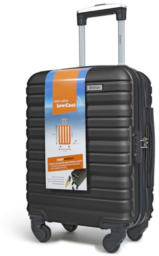 KINSTON Kabinenkoffer für EasyJet mit 4 abnehmbaren Rädern - LowCost Größe - Leichtes und langlebiges Handgepäck mit schwenkbaren abnehmbaren Rädern - Schwarz