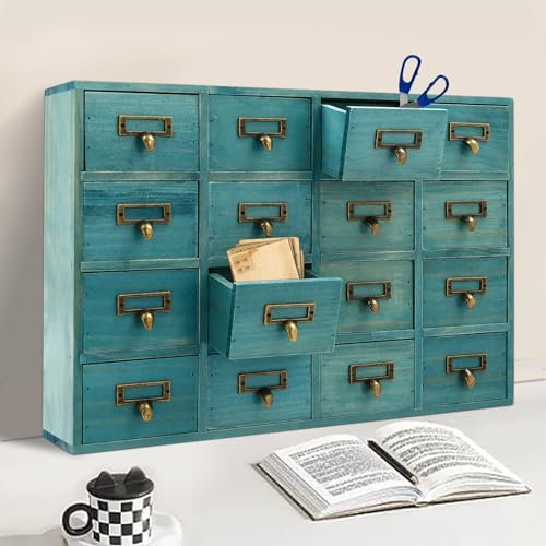 Apothekerschrank Vintage Kommode mit Schubladen 16 Schubladenbox Holz Kommoden Chest of Drawers Kommode Klein Vintage Schubladenschrank für Home Office Desk Organisation und Lagerung (50.5*9.5*35cm)