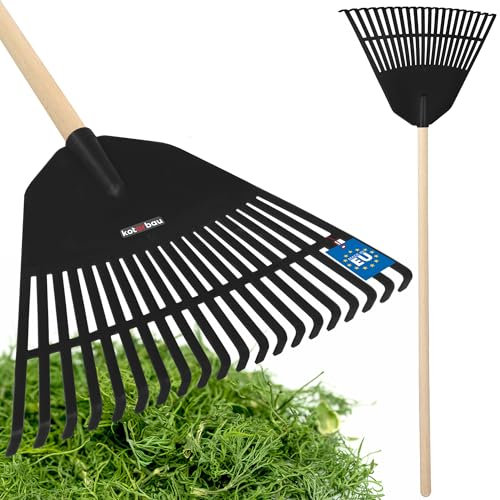 KOTARBAU® Laubrechen Kunststoff mit Stiel Schwarz 300 x 450 mm Fächerbesen Laubbesen Kunststoff Laubharke groß Laub Rechen Gartenwerkzeug Rasenrechen breit Garten Rechen Kunststoffrechen
