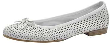 Tamaris Women's Leather Ballerina Shoes, White Struct 1, 6 UK