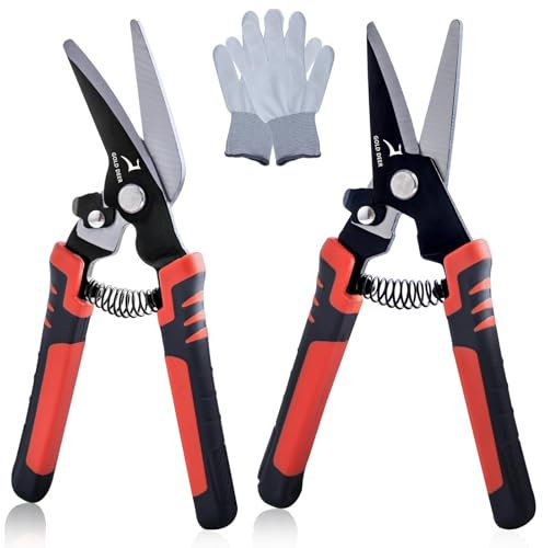 GOLD DEER Ciseaux robustes droits et coudés de 20,3 cm avec une paire de gants, ciseaux robustes en carton et à moquette, ciseaux multifonctions pour couper les fils de câble, le carton, le revêtement