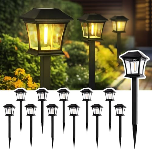 GIGALUMI Solar Pathway Lights 12 Pack Solar Lights, Impermeable al aire libre camino de luz para el jardín Patio Césped Porche Pasarela Backyard Acera (Blanco cálido)