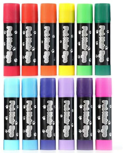 Sarini Lot de 12 craies de Teinture pour Poils de Chien, Teinture temporaire pour Chien, Crayons de Peinture de Couleur pour Cheveux sans Danger, stylos de Peinture de Couleur lavables pour Chiens