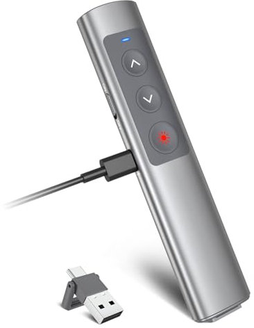 UBUYUONE Presenter [USB C+Metallgehäuse+Wiederaufladbar], kabelloser Präsentationsfernbedienung, Pointer für Präsentationen, Powerpoint Fernbedienung Präsenter für Windows Computer Laptop Mac