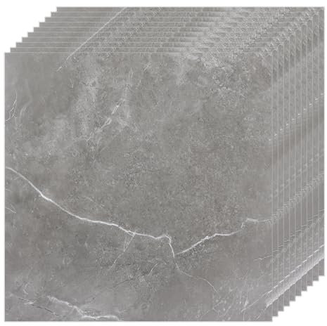 CYEER 40 PCS Vinyl Floor Tiles Self Adhesive, 30x30cm Grey Peel and Stick Grey Self Adhesive Floor Tiles Marble Effect, Waterproof Sticky Vinyl Flooring Tile Stick on for Bathroom Kitchen Living Room