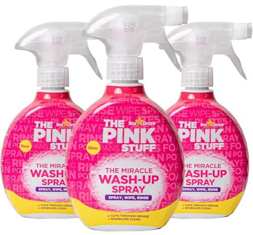 Pink Stuff Miracle Wash Up Spray Powerful Grease Stain Remover for Dishes Pots Pans All-Purpose Cleaning for Tough Kitchen Mess 500ml X3