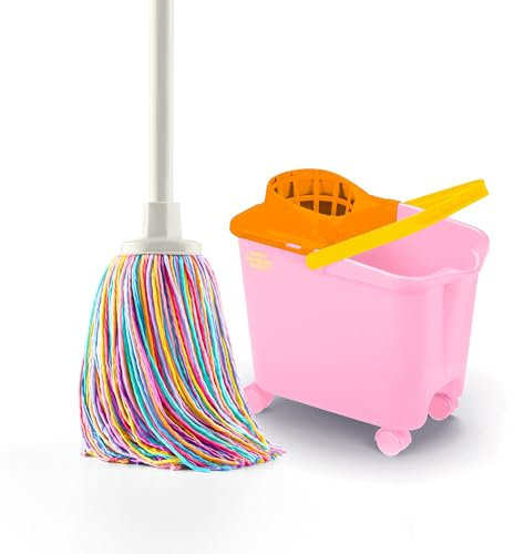 DIVINE GENIUS Happy Rainbow - Mocio con secchio strizzatore da 14L e ruote girevoli, set per la pulizia sostenibile con microfibra riciclata, ideale per la casa e i pavimenti.