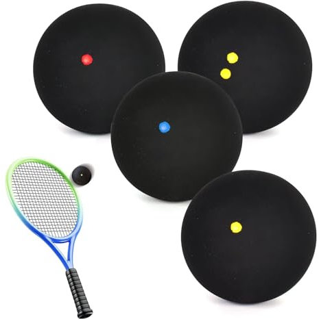 PONGH Squash Bälle 4 Stück 4 Geschwindigkeit Sport Squash Ball Progression Squashbälle Roter Punkt Blauer Punkt Gelber Punkt und Doppelter Gelber Punkt für Anfänger Wettbewerb und Training