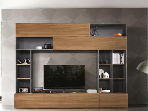 REDÒKASA Parete Attrezzata Pratiko MADE IN ITALY con Base TV, 1 Cassetto, 2 Ribalte e 1 Vasistas, design moderno ideale per soggiorno, sala da pranzo, cucina, camera da letto (Noce Stelvio/Ossido)