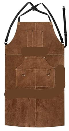 ZWCSHUU Tablier d'atelier en Cuir véritable de Vache, avec 6 Poches à Outils, résistant à la Chaleur, résistant aux Flammes, Durable, Robuste, for Hommes et Femmes Tablier de Soudeur