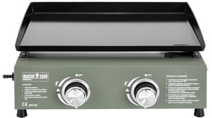 MasterCook - Piastra A Gas Professionale Da Esterno In Acciaio Inox Con 2, 3, 4 Fornelli Regolabili, Piastra A Gas Per Grigliare All’aperto In Campeggio O Giardino (Verde, 2 bruciatori)