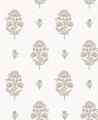 NextWall Floral Spot Premium Matte Non-Woven Peel and Stick Wallpaper (Blush & Basil)