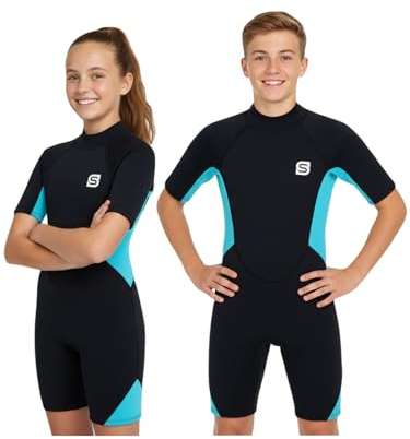 Summshall 2 mm våtdräkt för barn, ungdomar termisk baddräkt för simning dykning surfing, värmande kort våtdräkt flickor pojkar, UV-skydd och ultra stretchig