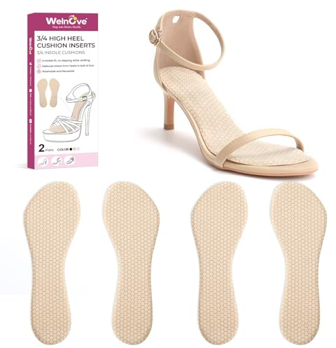Insertos de cojín de tacón alto para mujer, (2 pares) plantillas invisibles Welnove 3/4 que evitan que los pies se deslicen hacia adelante, absorción de impactos, almohadillas cómodas para zapatos de