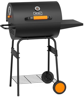 KEYO Barbacoa de Carbón y Ahumador con Bandeja de Carbón Regulable en Altura, Gran Barril de Barbacoa Portátil para Jardín Exterior, Cámping, Fiesta en Patio y Picnic - 20 Pulgadas