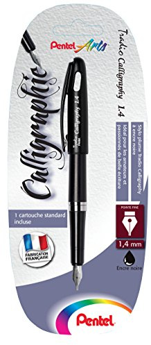 Pentel Tradio Calligraphy Stylo Plume de calligraphie Pointe Fine 1, 4 mm Noir
