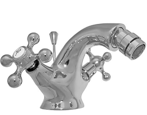 BAGNOCLIC - Robinet Mélangeur Bidet Vintage Style Rétro | Poignées en Forme d'Étoile | Articulation Orientable | Laiton Lourd, Finition Chromée Brillante, Argent, Laiton