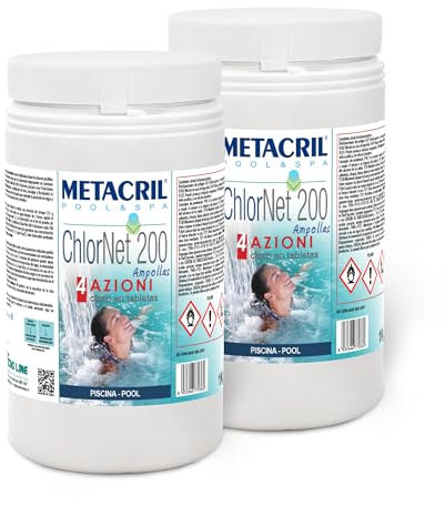 Metacril CHLOR NET 200 4 ACTIONS (1+1 KG)- Chlore Piscine en pastilles de 200 g multiaction BLISTERATE