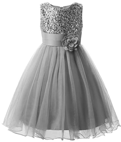 Uhnice Sequin Sleeveless Tulle Mesh Flower Girl Party Dress (7, Sliver Grey)