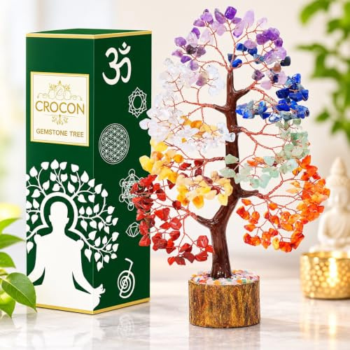 Crocon® 7 Chakra Crystal Tree of Life Birthday Gifts for Women, Men, Sister & Mum Healing Crystals and stones Tree for Home Decor, Room Decor House Warming Gifts Positive Energy Good luck Present
